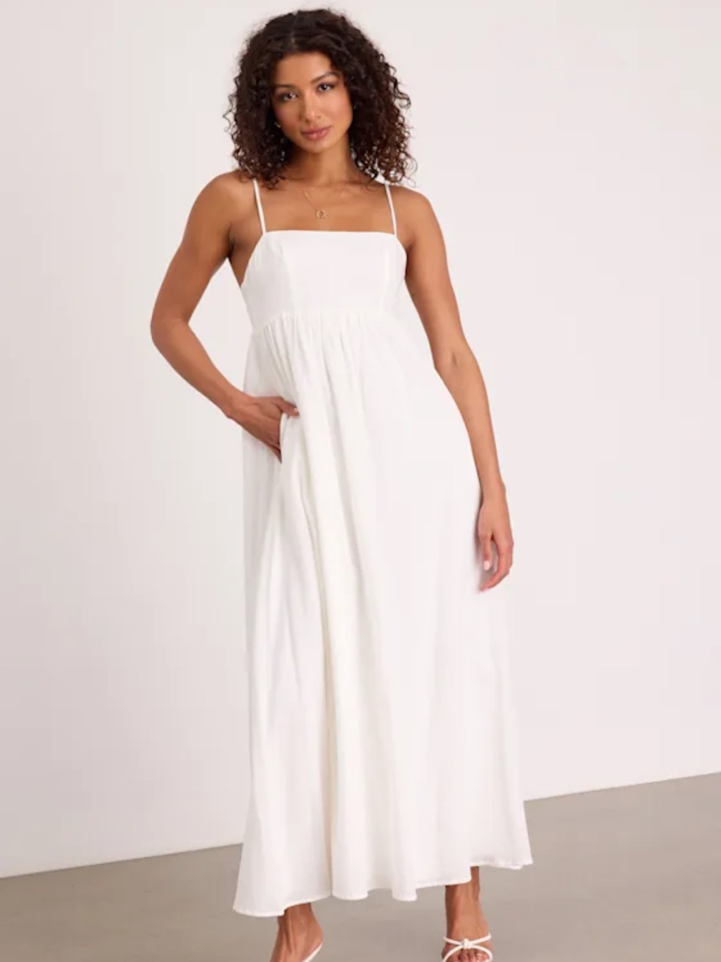 Lulu's White Spaghetti-Strap Maxi Dress